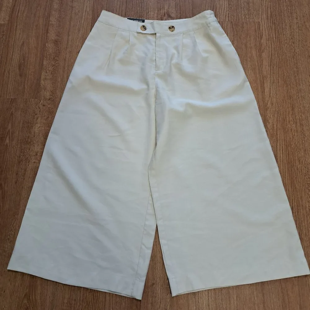 Who What Wear Wide Leg Crop High Rise Cream Pant Size 12 Misses NWT